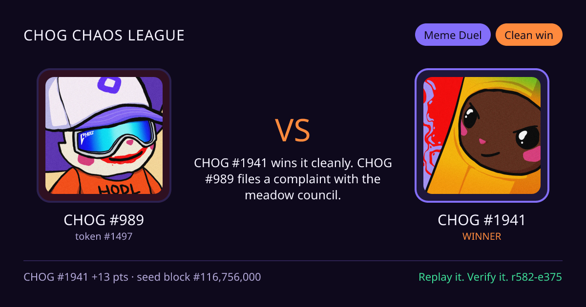 Highlight card: CHOG #989 versus CHOG #1941