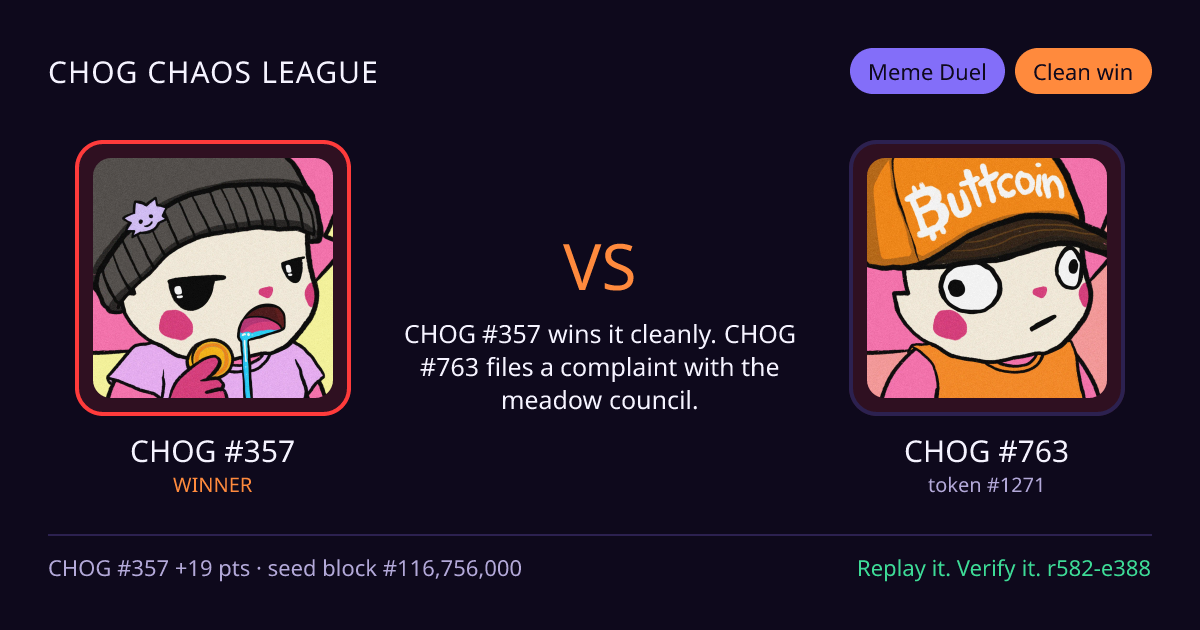 Highlight card: CHOG #357 versus CHOG #763