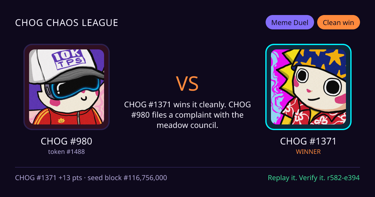 Highlight card: CHOG #980 versus CHOG #1371