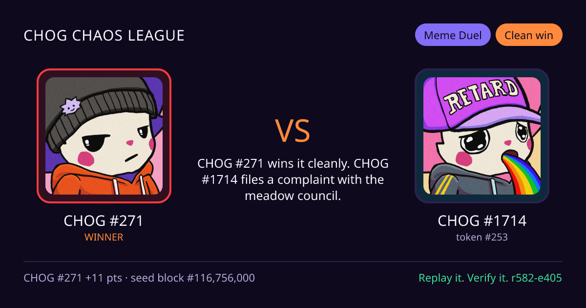 Highlight card: CHOG #271 versus CHOG #1714