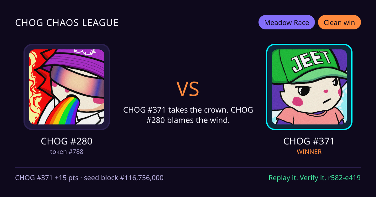 Highlight card: CHOG #280 versus CHOG #371