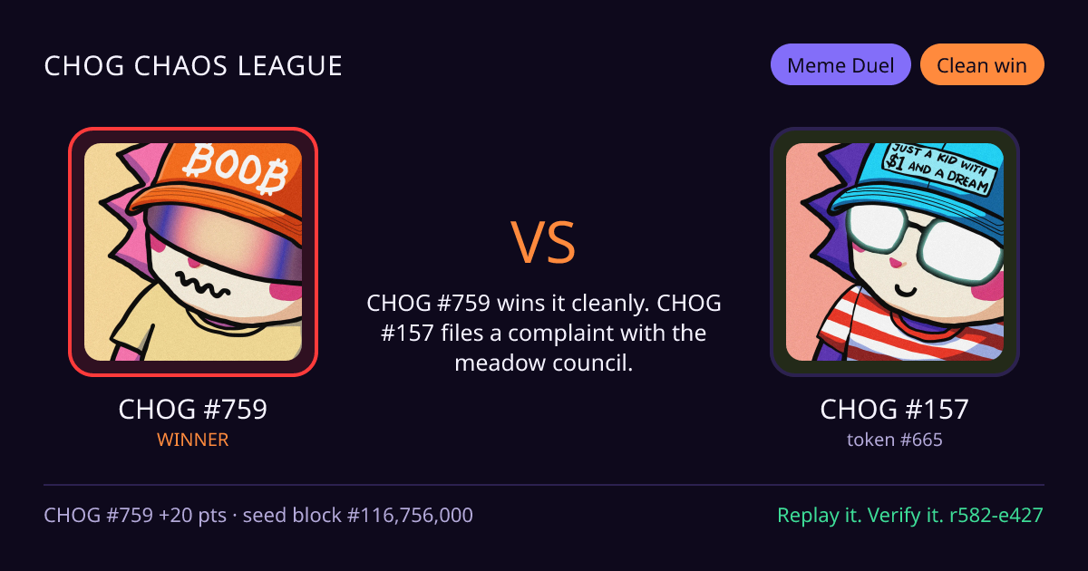 Highlight card: CHOG #759 versus CHOG #157