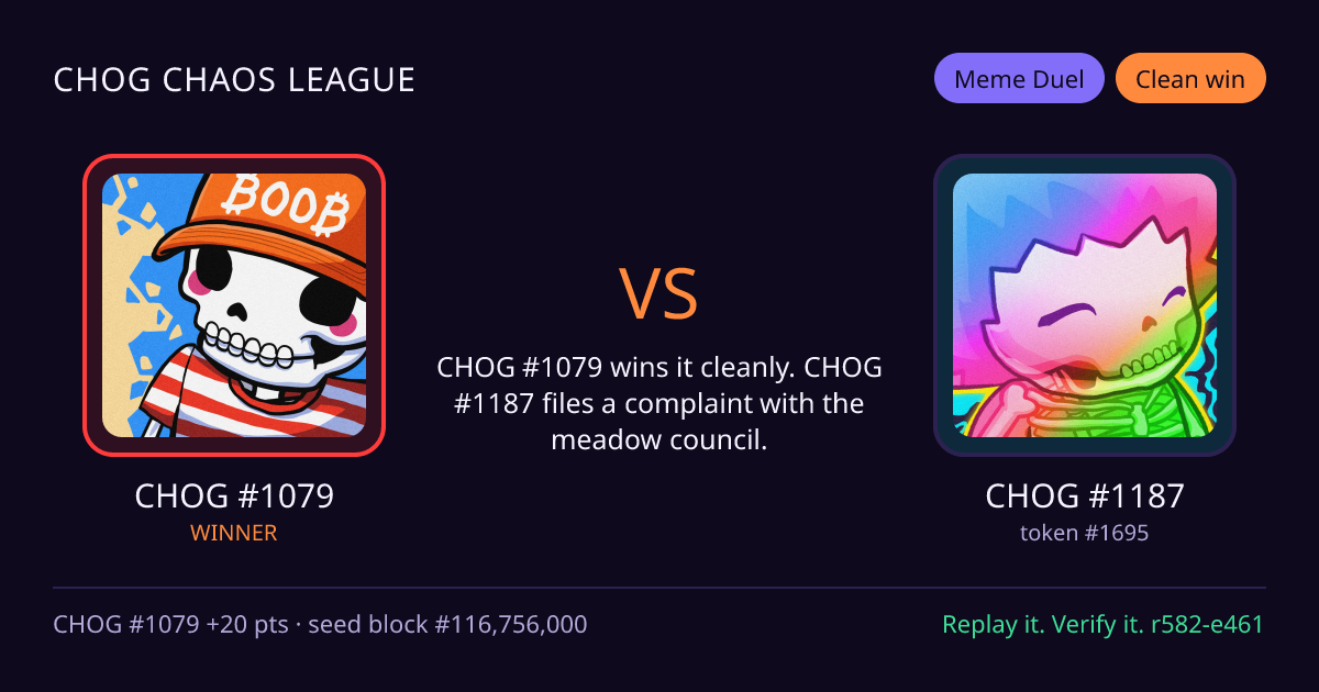 Highlight card: CHOG #1079 versus CHOG #1187