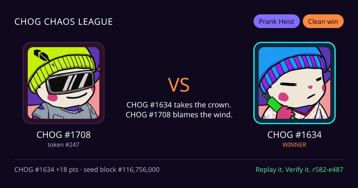 Highlight card: CHOG #1708 versus CHOG #1634