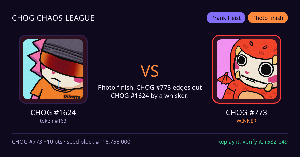 Highlight card: CHOG #1624 versus CHOG #773