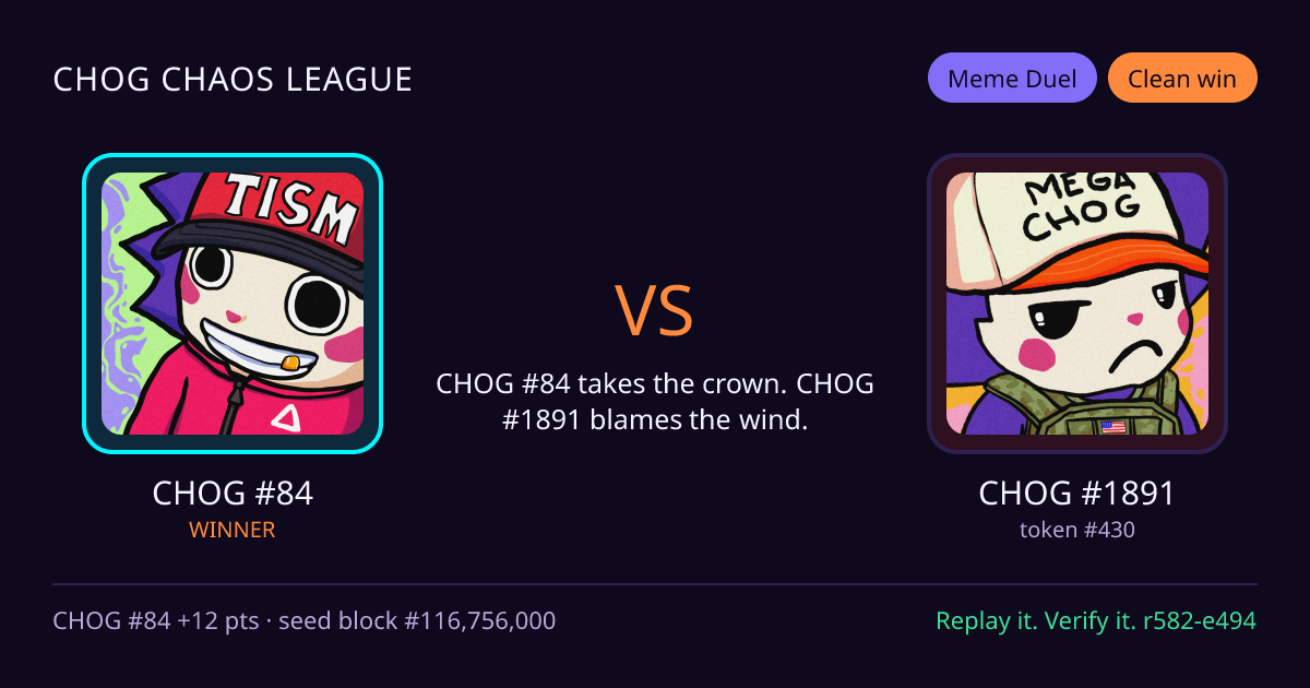 Highlight card: CHOG #84 versus CHOG #1891