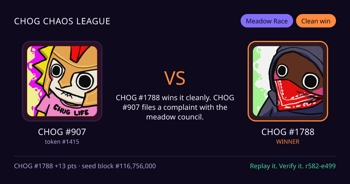 Highlight card: CHOG #907 versus CHOG #1788