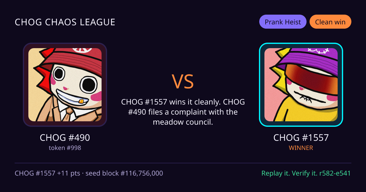 Highlight card: CHOG #490 versus CHOG #1557