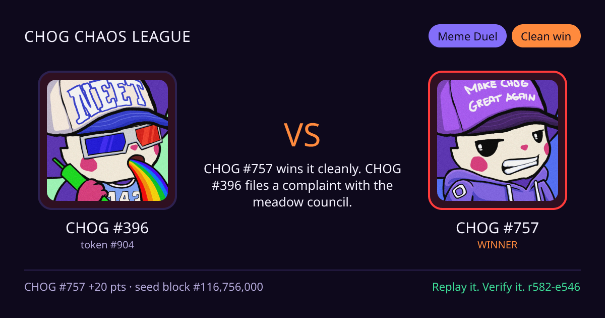 Highlight card: CHOG #396 versus CHOG #757
