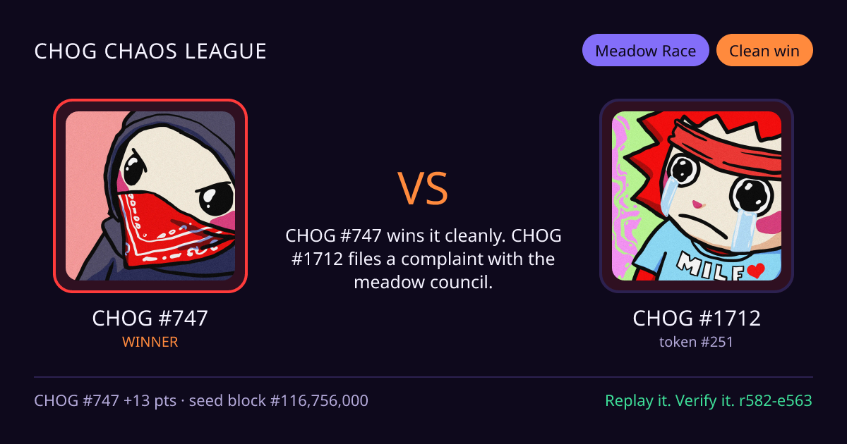 Highlight card: CHOG #747 versus CHOG #1712