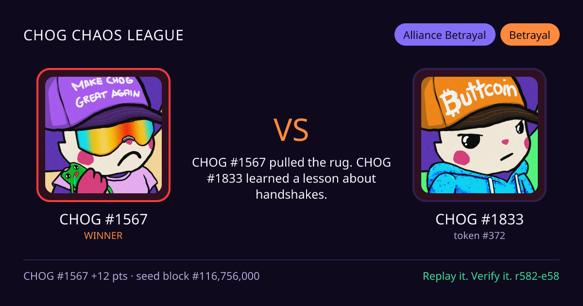 Highlight card: CHOG #1567 versus CHOG #1833