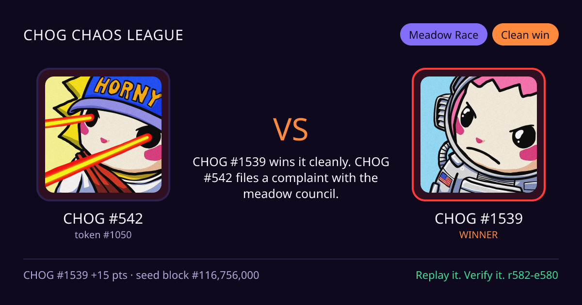 Highlight card: CHOG #542 versus CHOG #1539