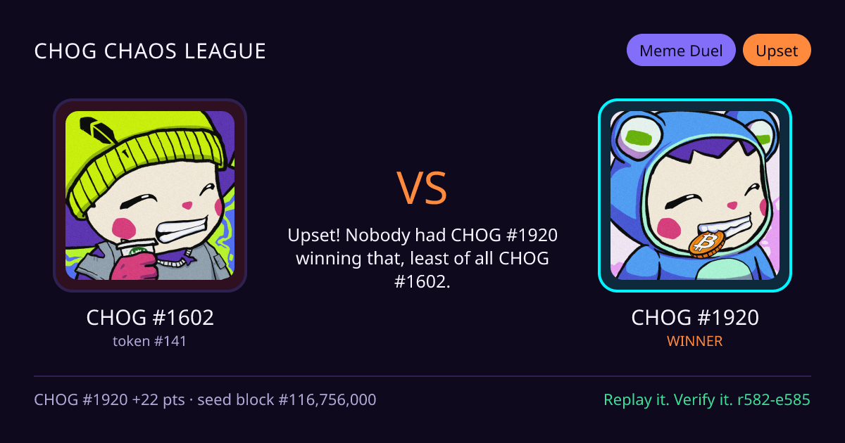 Highlight card: CHOG #1602 versus CHOG #1920