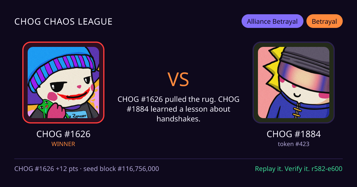 Highlight card: CHOG #1626 versus CHOG #1884