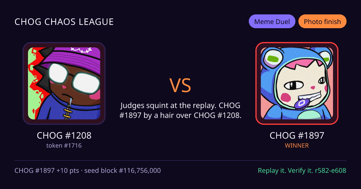 Highlight card: CHOG #1208 versus CHOG #1897