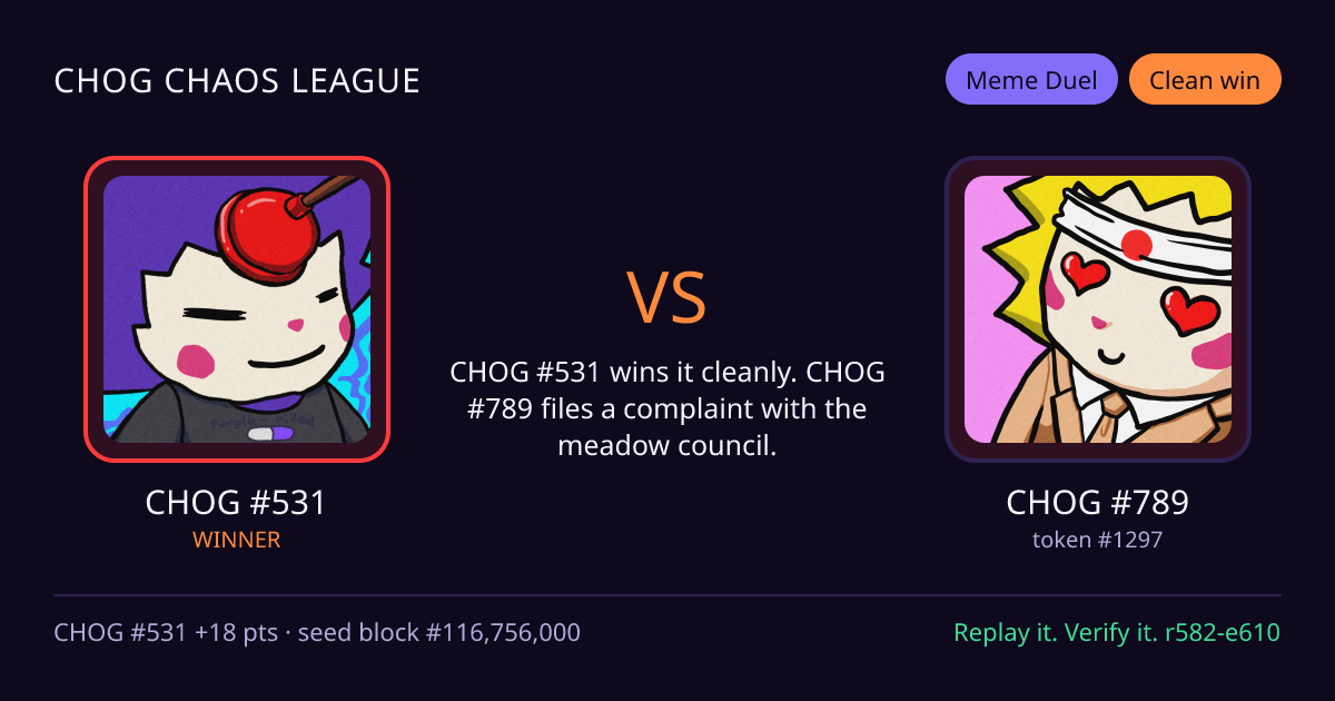 Highlight card: CHOG #531 versus CHOG #789