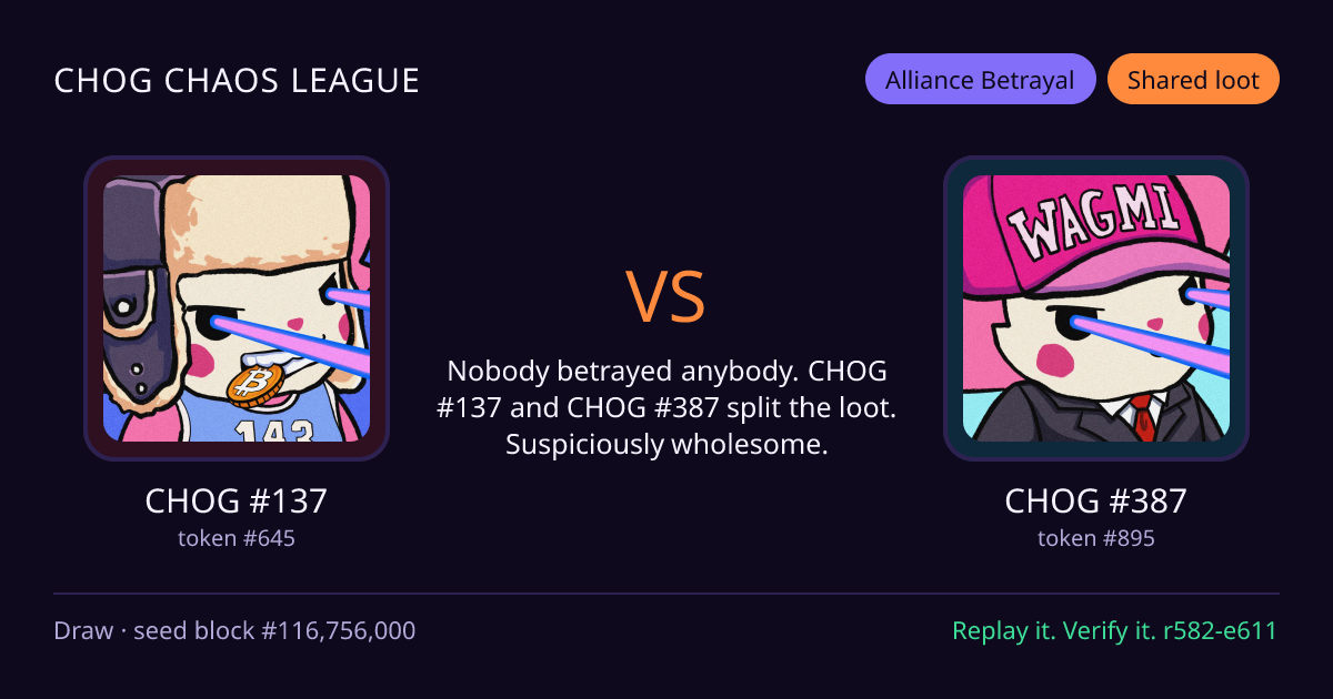 Highlight card: CHOG #137 versus CHOG #387