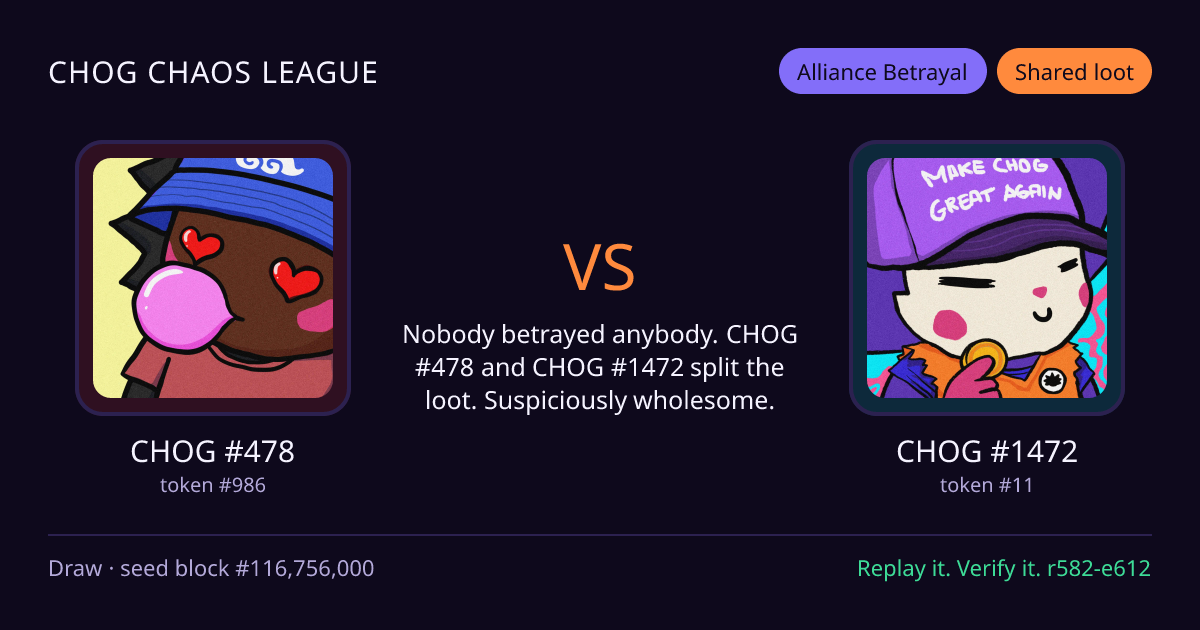 Highlight card: CHOG #478 versus CHOG #1472