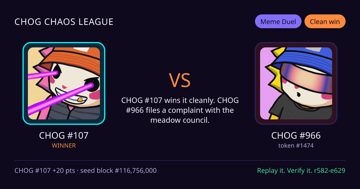 Highlight card: CHOG #107 versus CHOG #966