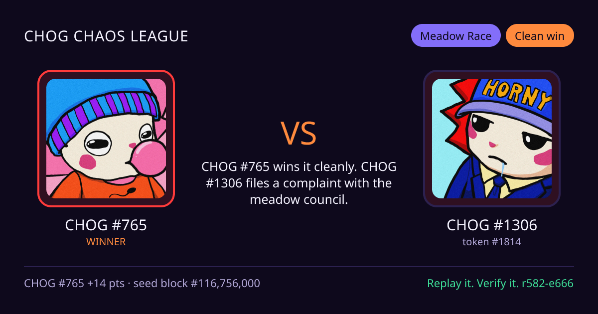 Highlight card: CHOG #765 versus CHOG #1306