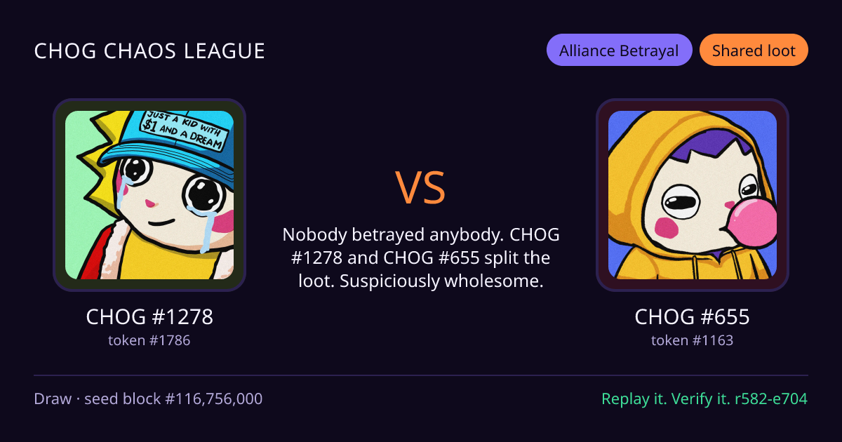Highlight card: CHOG #1278 versus CHOG #655