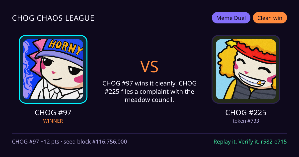 Highlight card: CHOG #97 versus CHOG #225