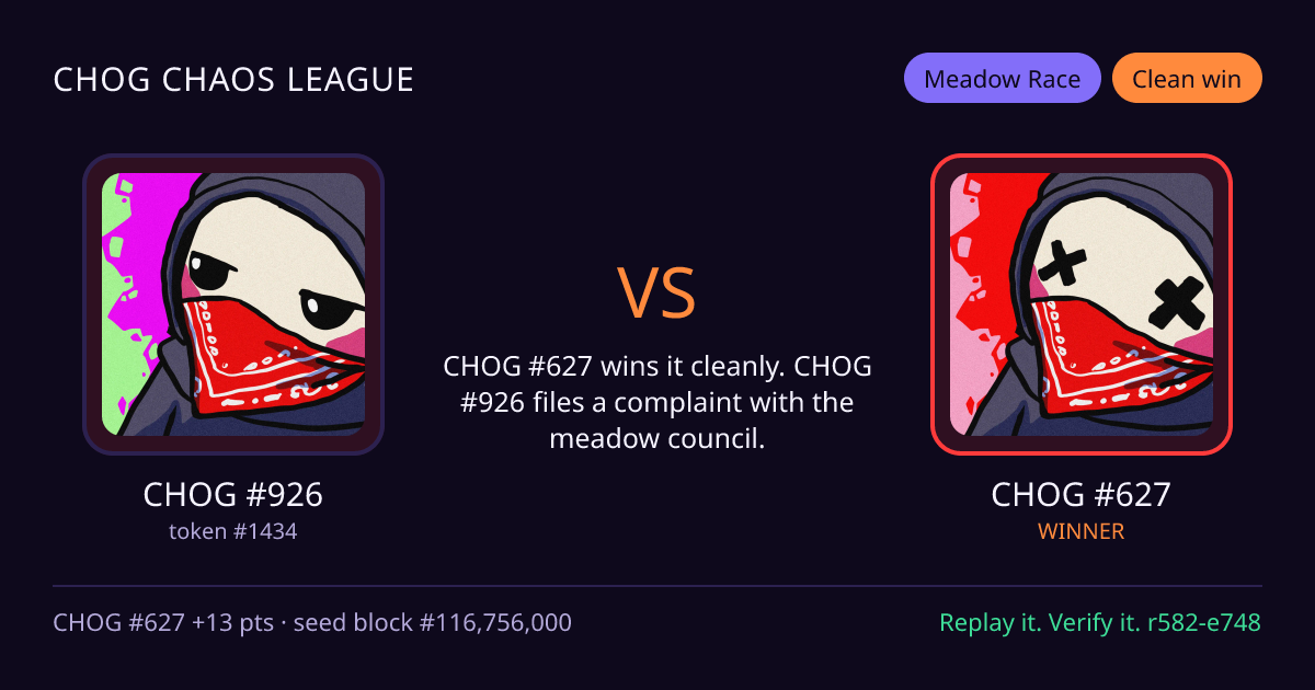 Highlight card: CHOG #926 versus CHOG #627