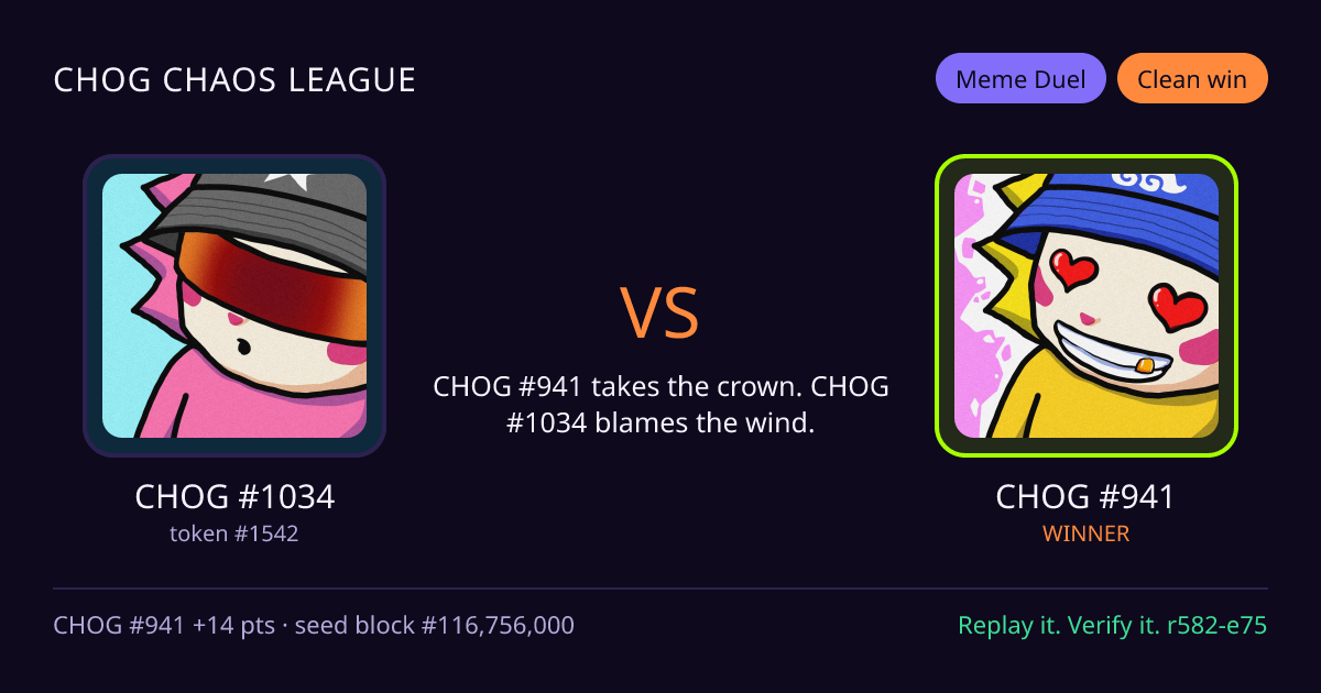 Highlight card: CHOG #1034 versus CHOG #941