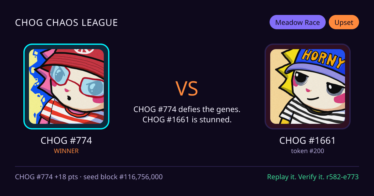 Highlight card: CHOG #774 versus CHOG #1661