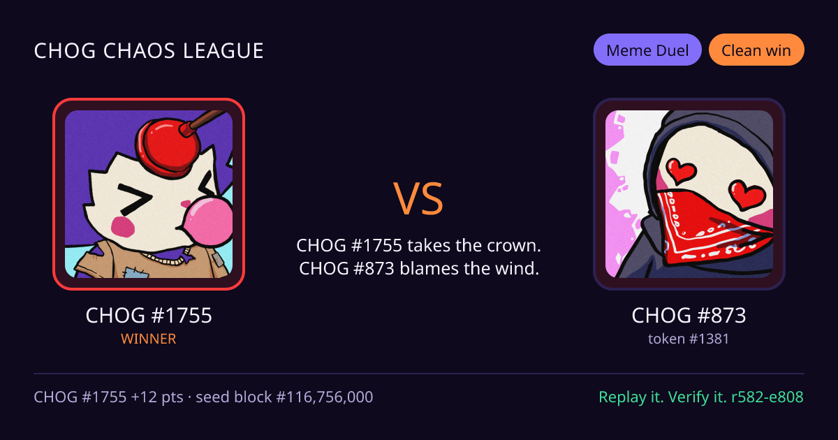 Highlight card: CHOG #1755 versus CHOG #873