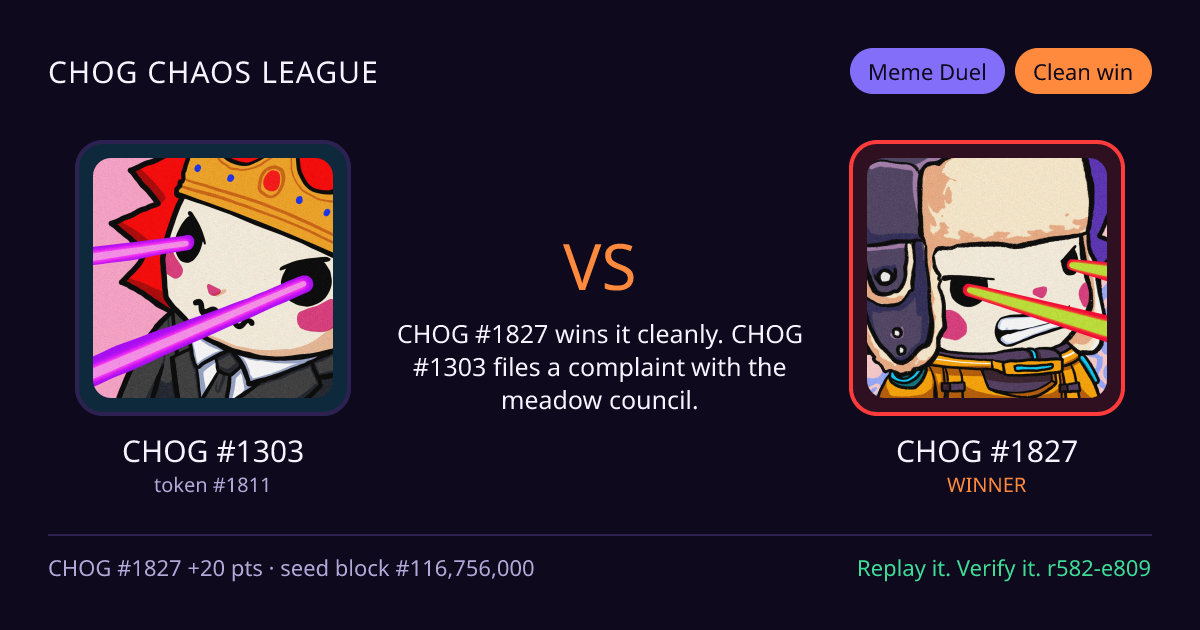 Highlight card: CHOG #1303 versus CHOG #1827