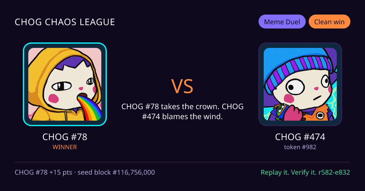 Highlight card: CHOG #78 versus CHOG #474