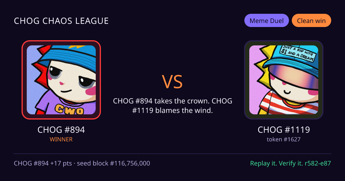 Highlight card: CHOG #894 versus CHOG #1119