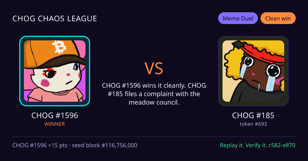 Highlight card: CHOG #1596 versus CHOG #185