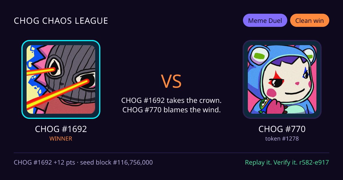 Highlight card: CHOG #1692 versus CHOG #770