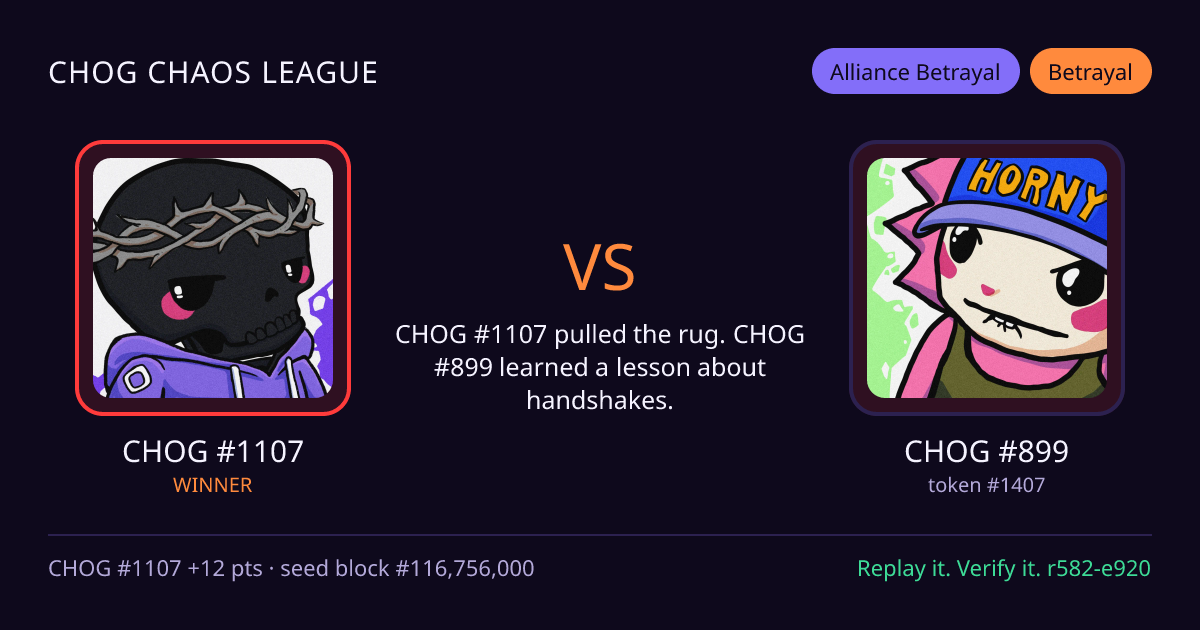 Highlight card: CHOG #1107 versus CHOG #899