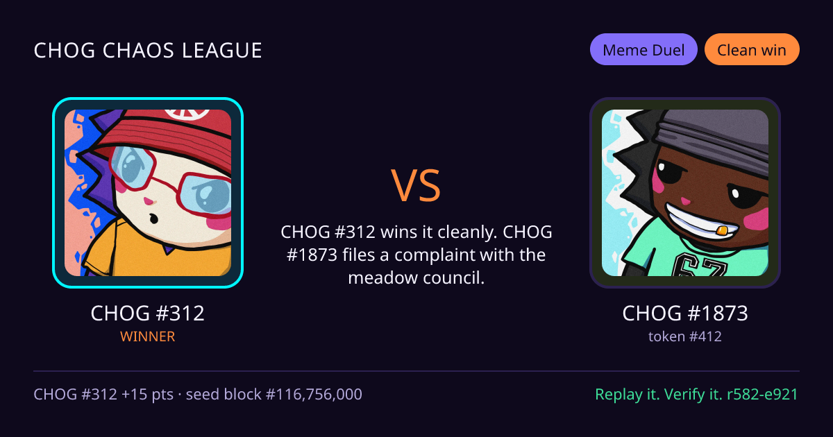 Highlight card: CHOG #312 versus CHOG #1873
