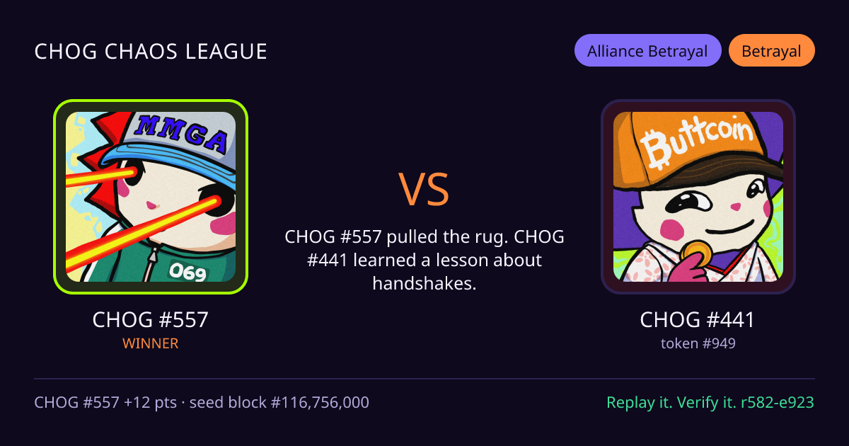 Highlight card: CHOG #557 versus CHOG #441