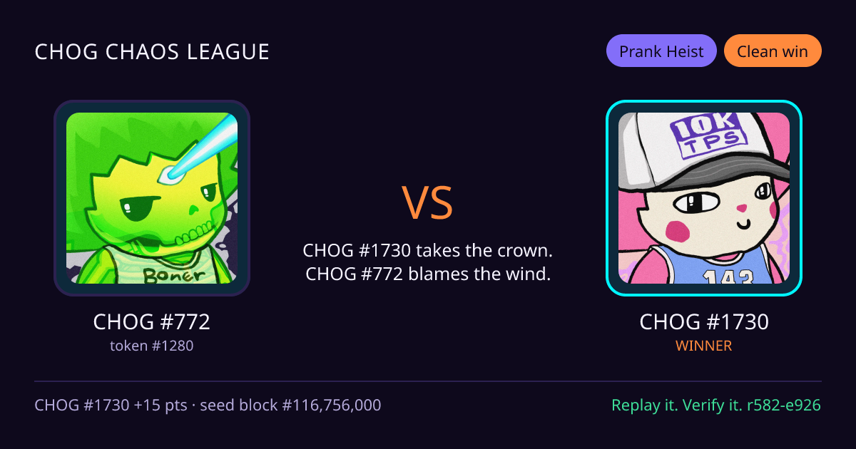 Highlight card: CHOG #772 versus CHOG #1730