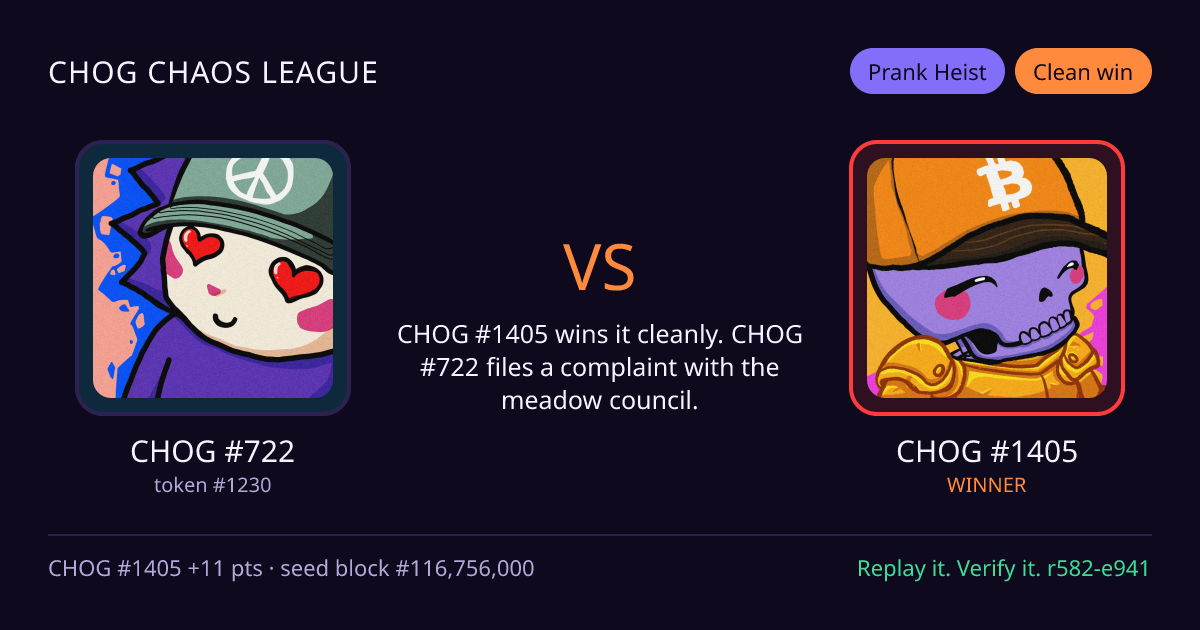Highlight card: CHOG #722 versus CHOG #1405