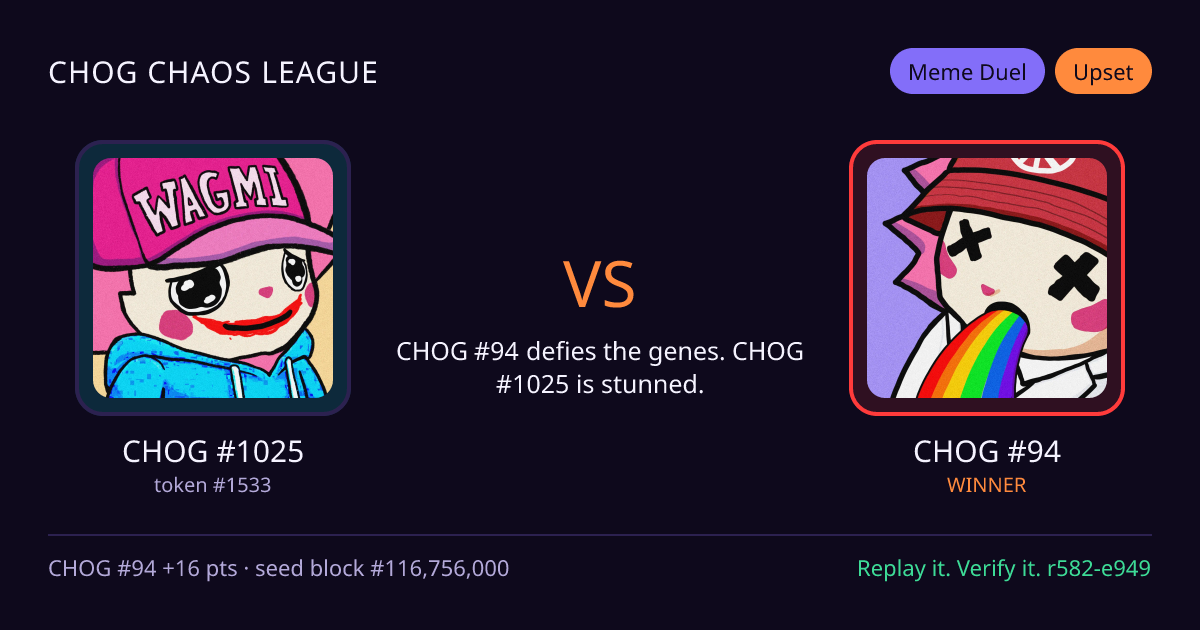 Highlight card: CHOG #1025 versus CHOG #94