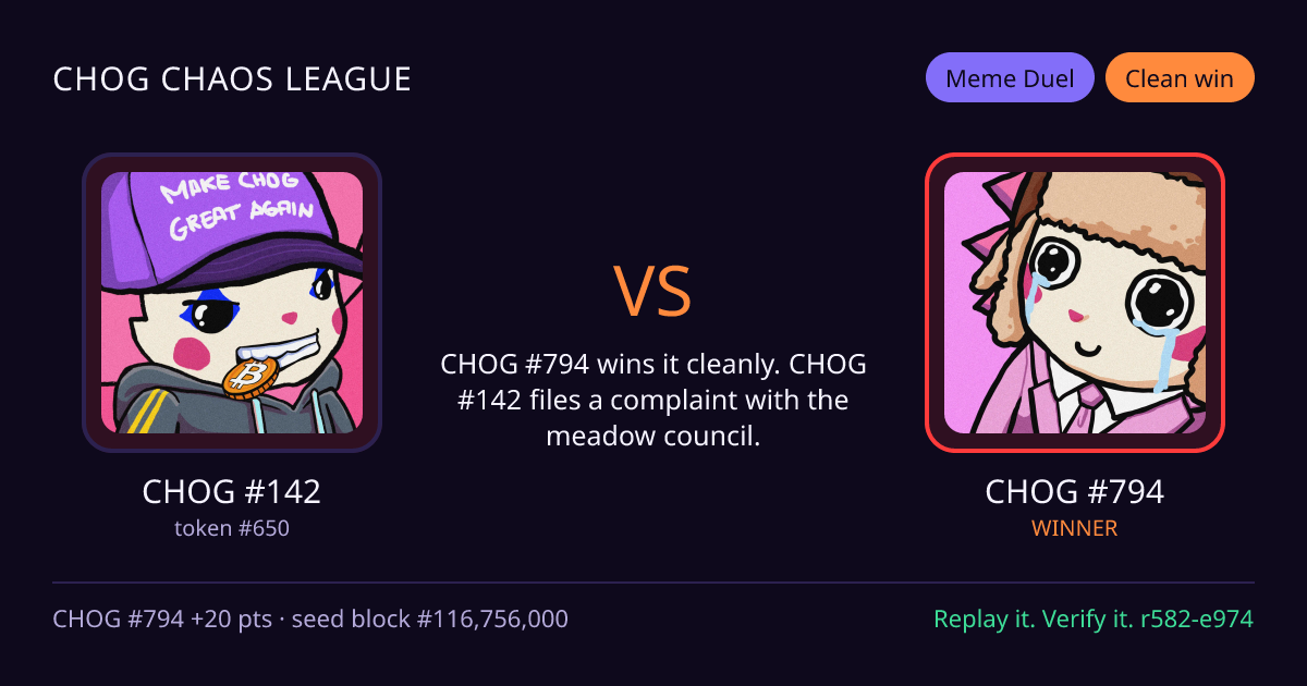 Highlight card: CHOG #142 versus CHOG #794
