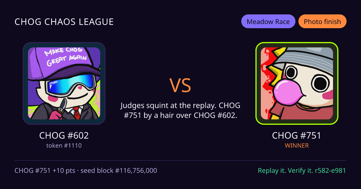 Highlight card: CHOG #602 versus CHOG #751