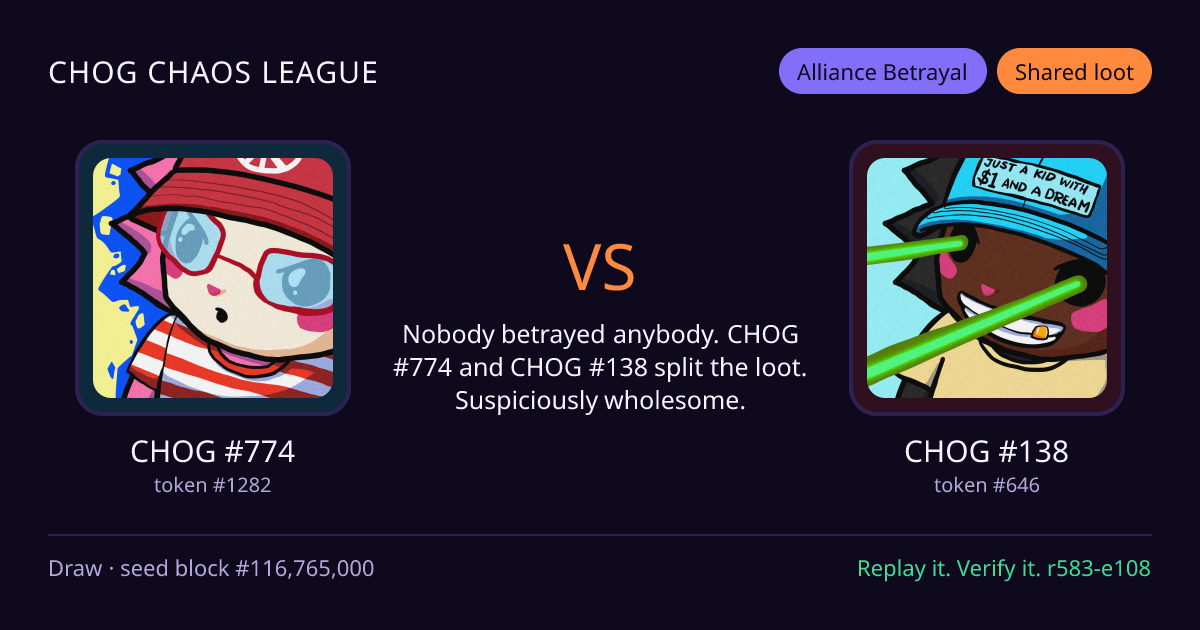 Highlight card: CHOG #774 versus CHOG #138