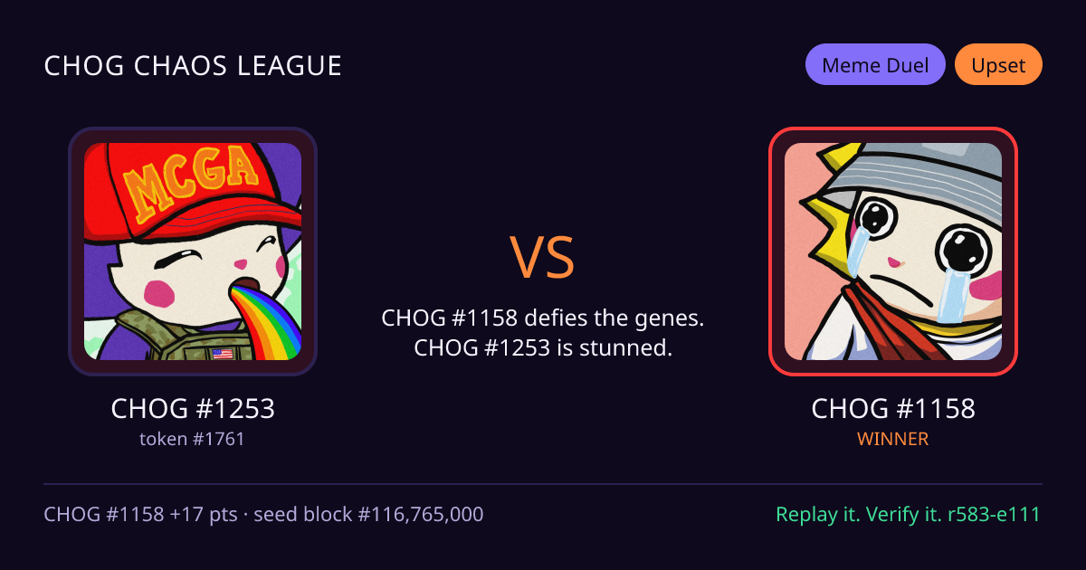 Highlight card: CHOG #1253 versus CHOG #1158