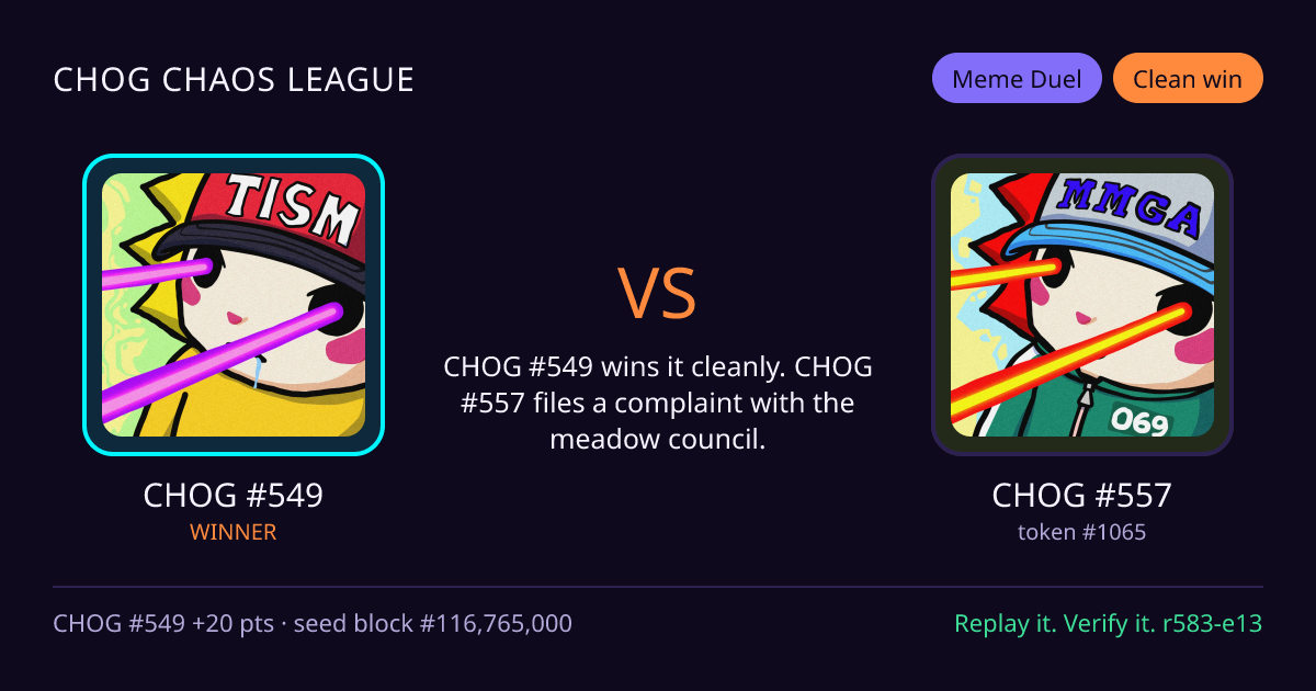 Highlight card: CHOG #549 versus CHOG #557