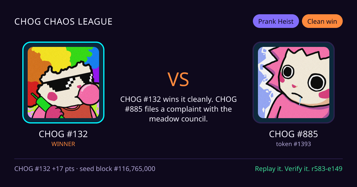 Highlight card: CHOG #132 versus CHOG #885