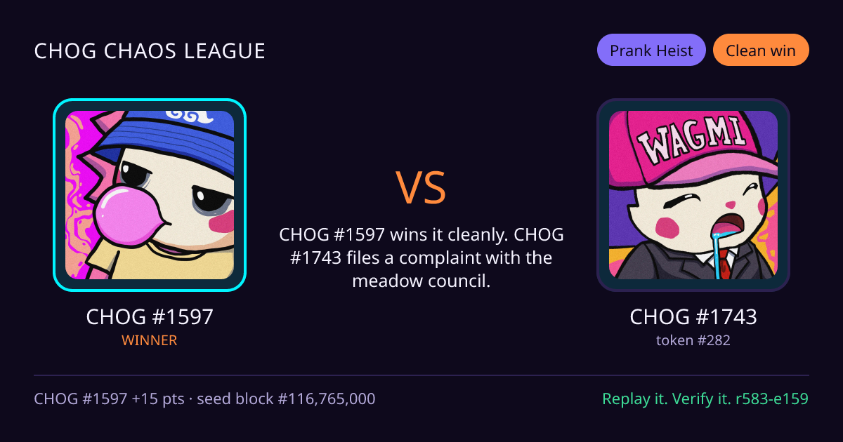 Highlight card: CHOG #1597 versus CHOG #1743