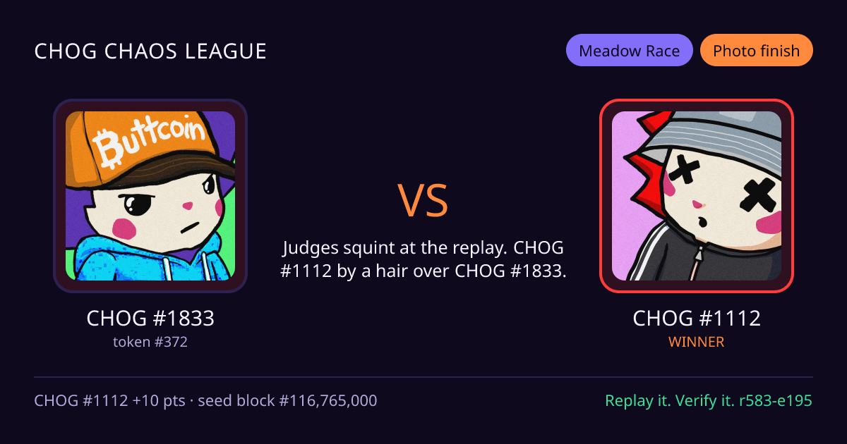 Highlight card: CHOG #1833 versus CHOG #1112
