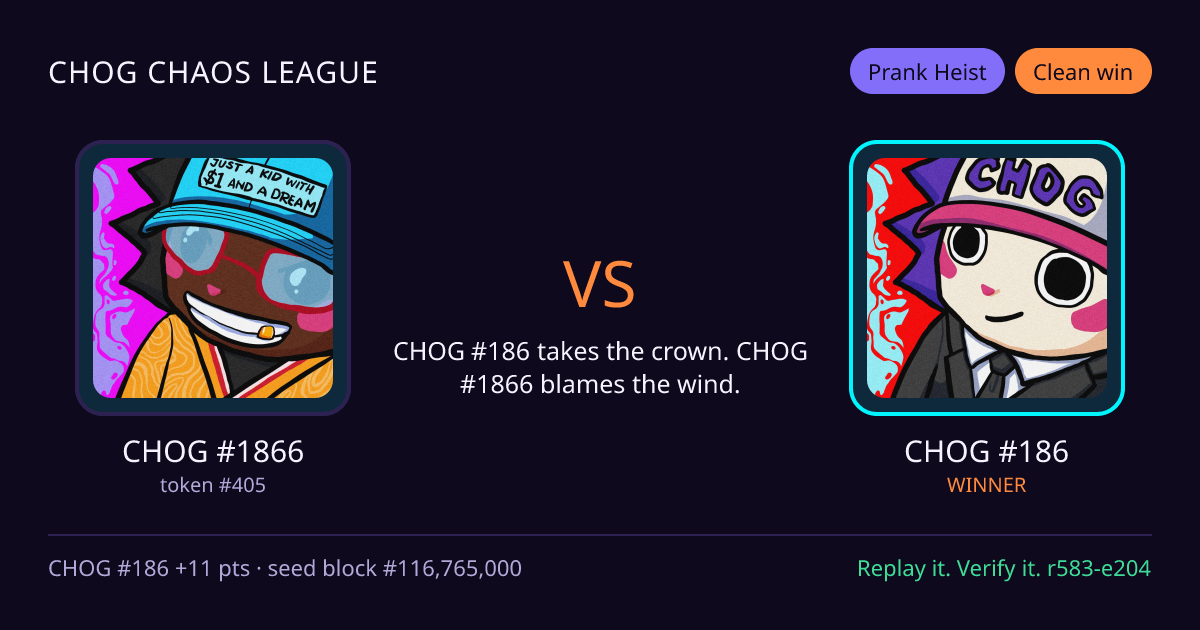 Highlight card: CHOG #1866 versus CHOG #186